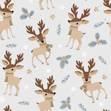 Christmas seamless pattern with reindeer background, Winter pattern with deer Stock Illustration
