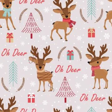 Christmas seamless pattern with reindeer background, Winter pattern with deer Illustrazione stock