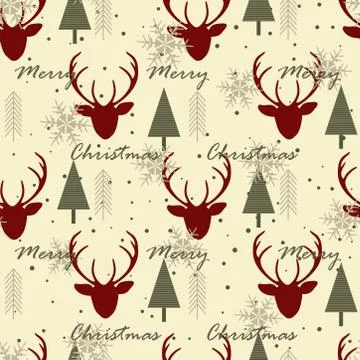Christmas seamless pattern with reindeer background, Winter pattern with deer Illustrazione stock