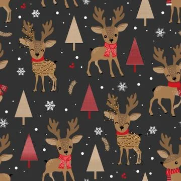 Christmas seamless pattern with reindeer background, Winter pattern with deer Illustrazione stock