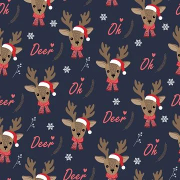 Christmas seamless pattern with reindeer background, Winter pattern with deer 스톡 일러스트