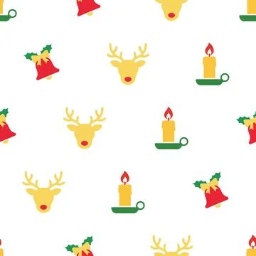 Christmas seamless pattern with reindeer bells and candles. Stockillustratie