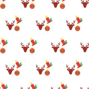 Christmas seamless pattern with reindeer candles and baubles. Stockillustratie