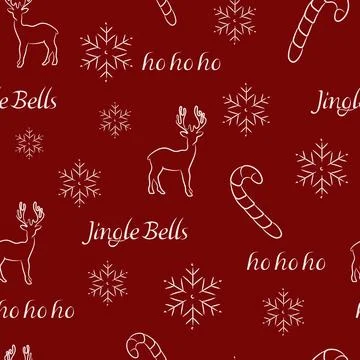 Christmas seamless pattern of reindeer, candy canes and snowflakes Illustrazione stock