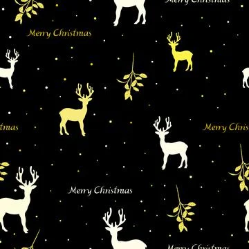 Christmas seamless pattern with reindeer, mistletoe and snow. Gold glitter. Stock Illustration