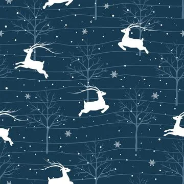 Christmas seamless pattern with reindeers on winter night,for decorative,cele Illustrazione stock