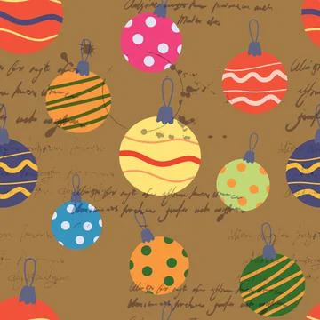 Christmas seamless pattern retro balls, toys. Doodle vintage icons Stock Illustration