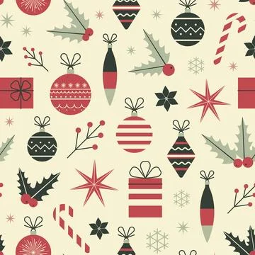 Christmas Seamless Pattern in Retro Red Colors Stock Illustration