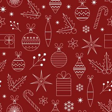 Christmas Seamless Pattern in Retro Red Colors Illustrazione stock