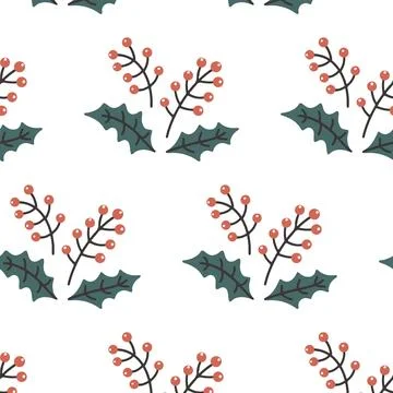 Christmas seamless pattern with rowan berry. Doodle vector background for Stockillustratie