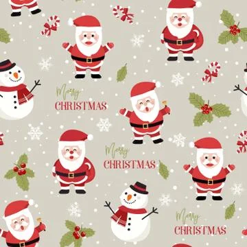 Christmas seamless pattern with Santa and snowman background, Winter pattern  Stock Illustration