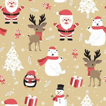 Christmas seamless pattern with santa and reindeer background, Winter pattern 스톡 일러스트