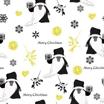 Christmas seamless pattern. Santa claus with gifts, mistletoe, snowflakes. Illustrazione stock