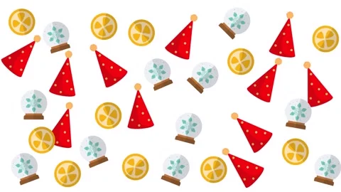 Christmas Seamless Pattern with Santa Hats Snow Globes and Lemon Slices on White Stock Footage 345539194