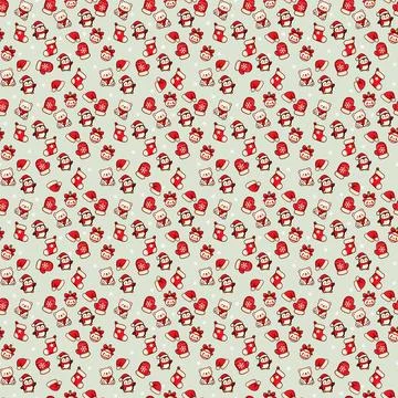 Christmas Seamless Pattern With Santa Hats, Stockings, Penguins And Teddy Bears Stock Illustration