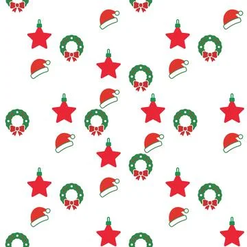 Christmas seamless pattern with Santa hats stars and wreaths. Stock Illustration