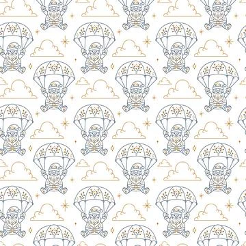 Christmas Seamless Pattern with Santa in Hot Air Balloon and Clouds Illustrazione stock