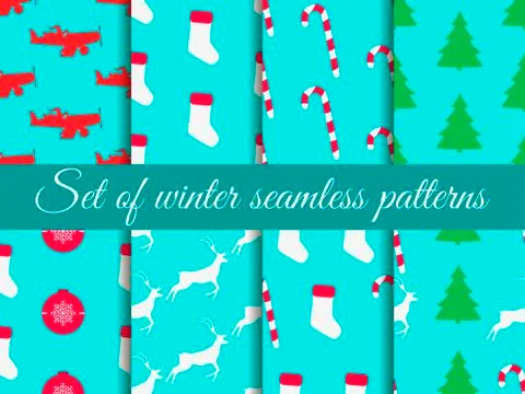 Christmas seamless pattern set with candy canes, christmas socks, gift boxes  스톡 일러스트