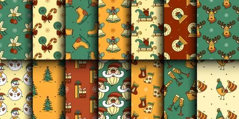 Christmas seamless pattern set Stock Illustration