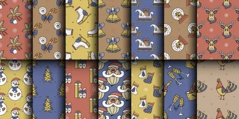 Christmas seamless pattern set Stock Illustration