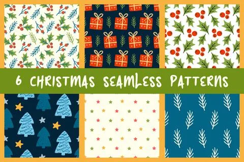 Christmas seamless pattern set Stock Illustration