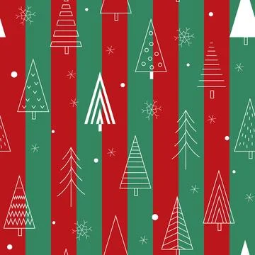 Christmas seamless pattern with simple abstract fir trees on striped red an.. 스톡 일러스트