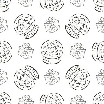 Christmas seamless pattern with snow globe and gift Stock Illustration