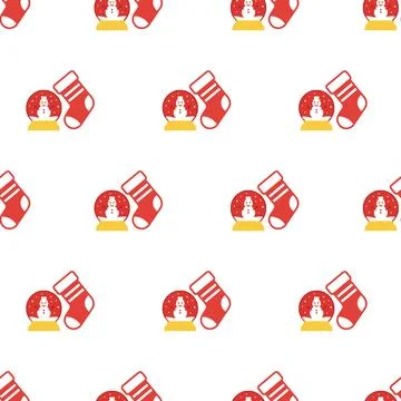 Christmas seamless pattern with snow globe and stocking. Stockillustratie