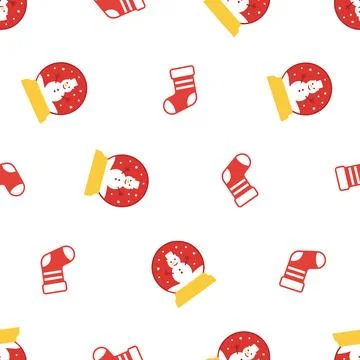 Christmas Seamless Pattern with Snow Globes and Stockings. Stock Illustration