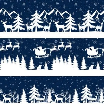 Christmas seamless pattern. Snow winter landscape with deer. Merry christmas  Stock Illustration