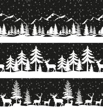 Christmas seamless pattern. Snow winter landscape with deer. Merry christmas  Stock Illustration