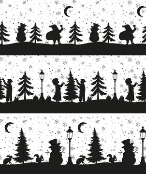 Christmas seamless pattern. Snow winter landscape with deer. Merry christmas  Stock-Illustration