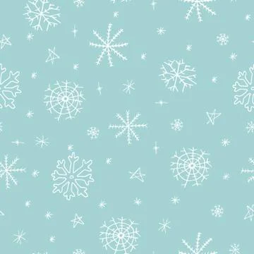 Christmas seamless pattern with snowflake on blue background. Hand drawn design Illustrazione stock