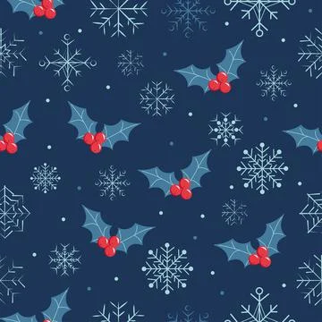 Christmas seamless pattern with snowflake, mistletoe . Winter background vector Illustrazione stock