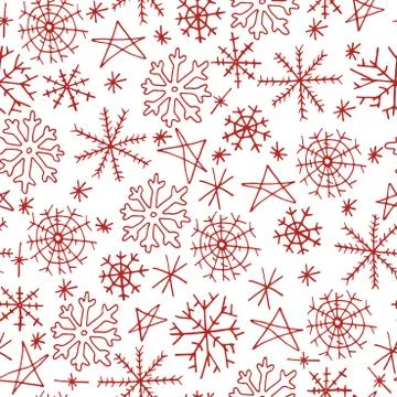 Christmas seamless pattern with snowflake on white background. Hand drawn design Иллюстрация