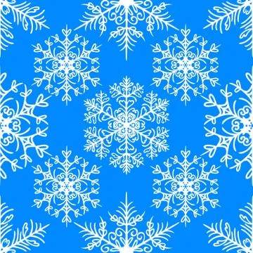 Christmas seamless pattern with snowflakes on blue background Stock Illustration