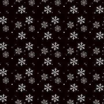 Christmas seamless pattern of snowflakes gray and white on black background Stock Illustration