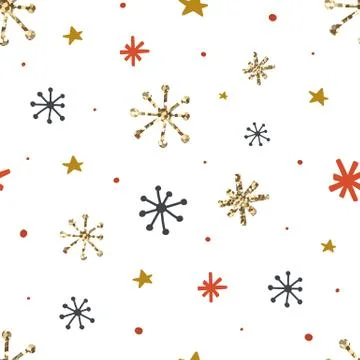 Christmas seamless pattern with snowflakes. Hand drawn doodle snowflakes back Stock Illustration