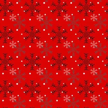 Christmas seamless pattern of snowflakes on red background. Vector. Stock Illustration