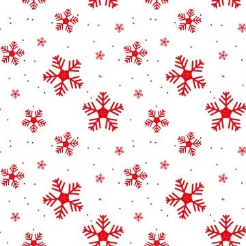 Christmas seamless pattern of snowflakes, red on white background Stock Illustration