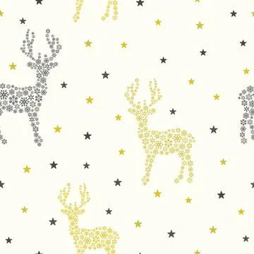 Christmas seamless pattern with snowflakes in the shape of reindeer and stars. Stock Illustration