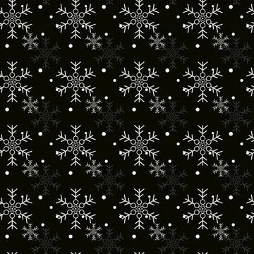 Christmas seamless pattern with snowflakes, vector black background Stock Illustration