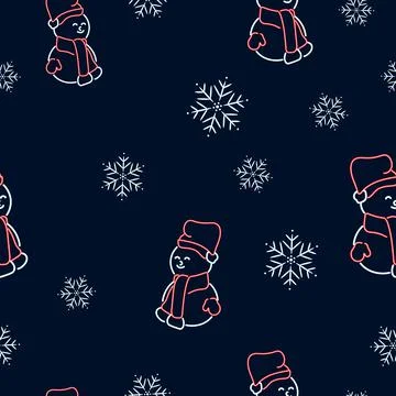 Christmas seamless pattern with snowman and snowflakes. Illustrazione stock
