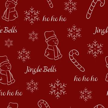 Christmas seamless pattern of snowman, candy canes and snowflakes. Stock Illustration