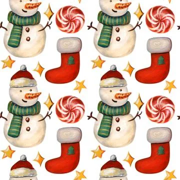 Christmas seamless pattern with a snowman. Stock Illustration