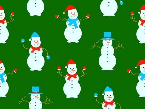 Christmas seamless pattern with snowmen made from three snowballs. A snowma.. イラスト素材
