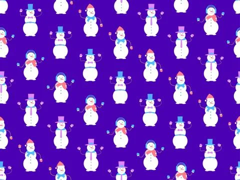 Christmas seamless pattern with snowmen made from three snowballs. A snowma.. Stock Illustration