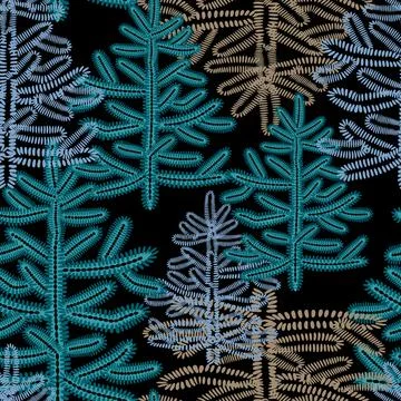 Christmas seamless pattern with snowy trees forest on dark. Illustrazione stock