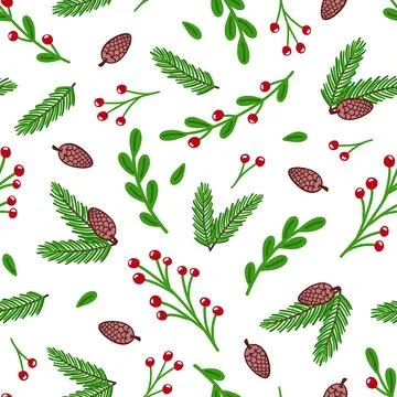 Christmas Seamless Pattern of Spruce Branches with Cones Stock Illustration