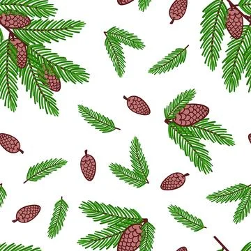 Christmas Seamless Pattern of Spruce Branches with Cones Stock Illustration